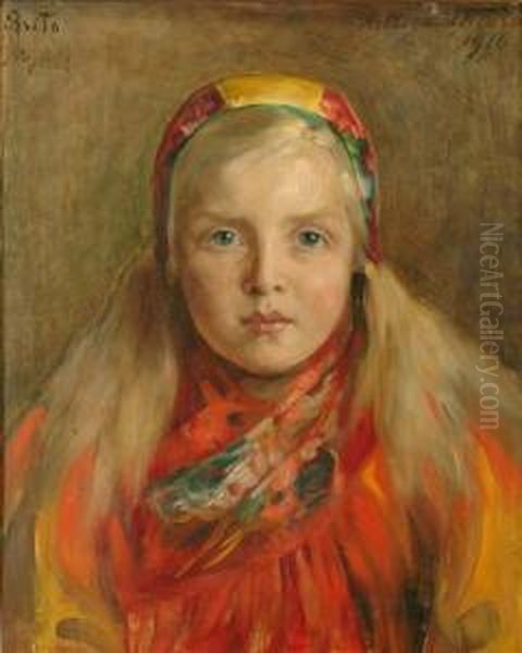 Portrait Of A Young Girlhead And Shoulders Oil Painting by Hildegard Katarina Thorell