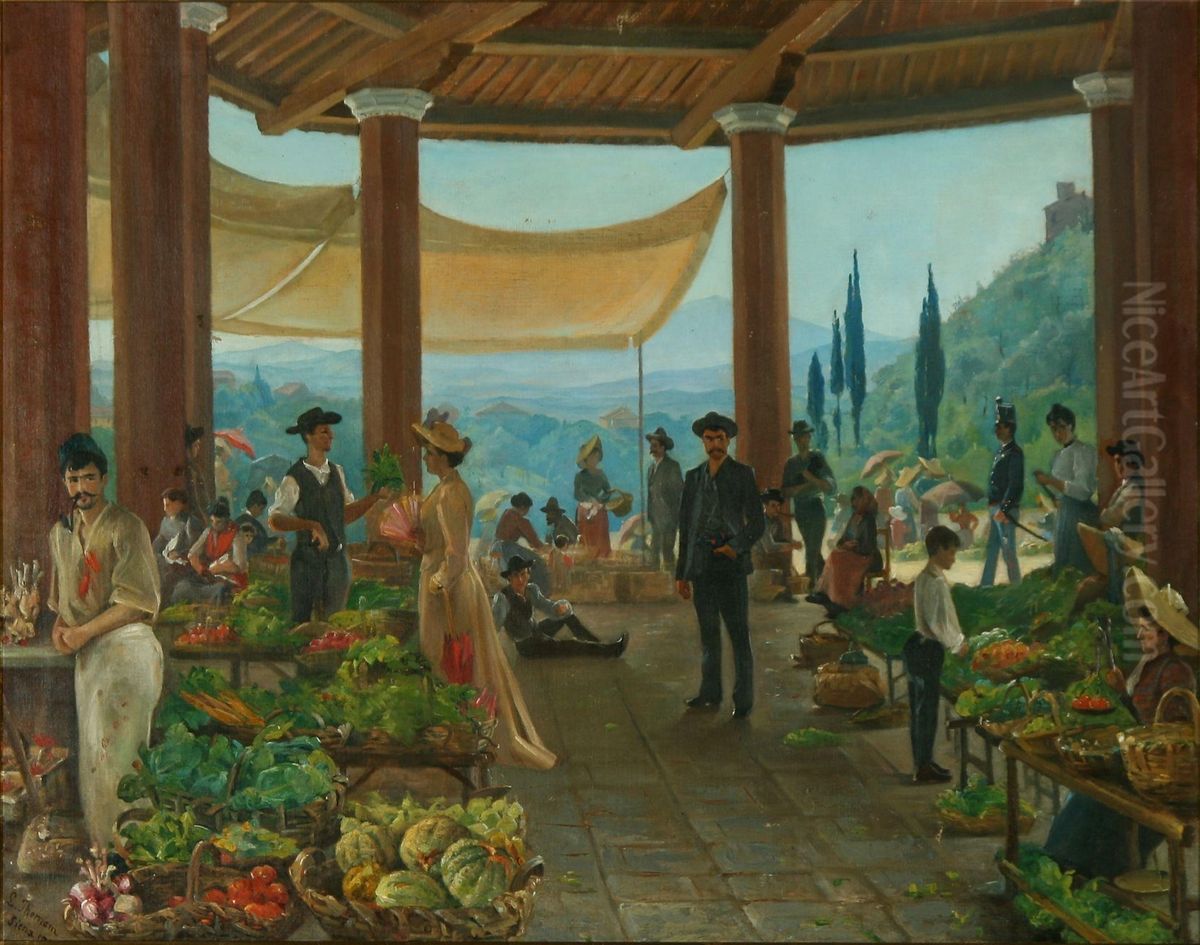 A Noble Woman On A Fair In Sienna Oil Painting by Ludovica Thornam