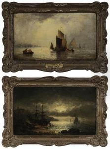 Two Maritime Scenes Oil Painting by William A. Thornley or Thornbery