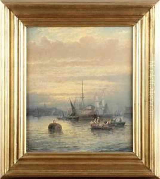 Sunset, The Medway In Chatham Oil Painting by William A. Thornley or Thornbery