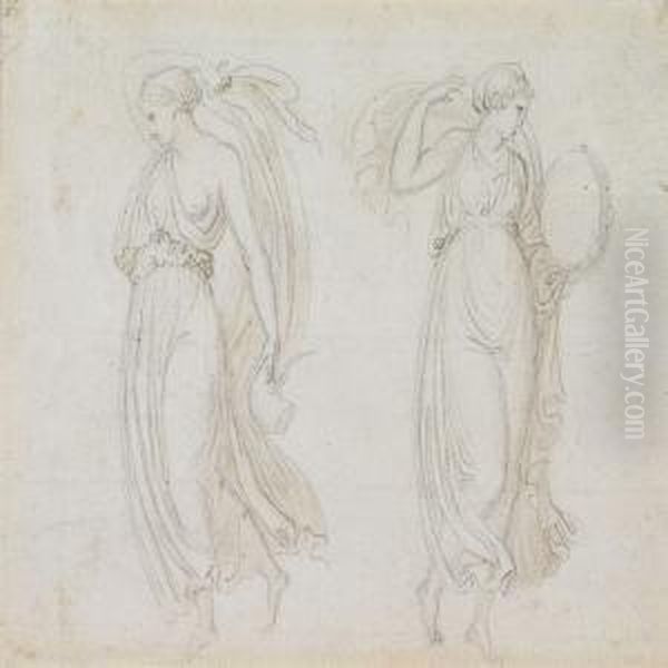 Two Women Inclassical Robes Oil Painting by Bertel Thorvaldsen