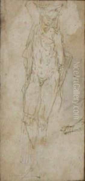 Three Figure Studies: A Male Figure, A Caryatid And Aphilosopher Oil Painting by Pellegrino Tibaldi