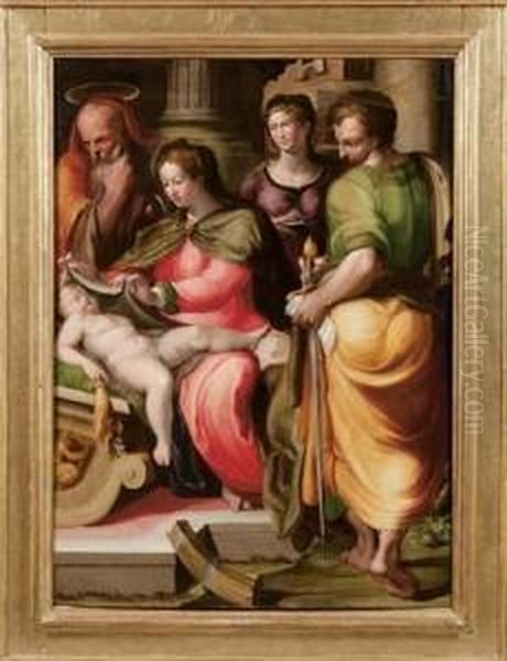 Sacra Famiglia Con I Santi Caterina E Paolo. Oil Painting by Pellegrino Tibaldi