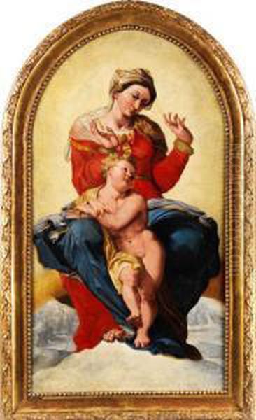 Madonna Mit Dem Jesusknaben Auf Wolken Uber Landschaft Mit GebaudenSchwebend Oil Painting by Domenico Pellegrini Tibaldi