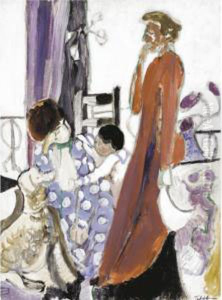 Woman In Red With Poodle Oil Painting by Geoffrey Tibble