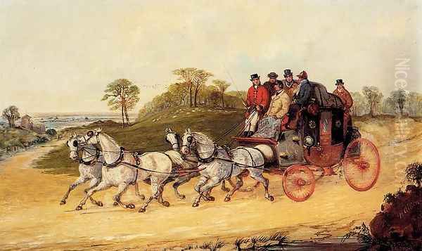 Mail Coaches on an Open Road Oil Painting by Henry Thomas Alken