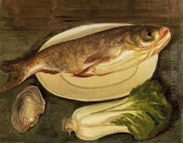 Still Life With Cabbage And Fish Oil Painting by Lee Tiefu