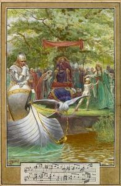 Untitled, King Arthur And Dove Oil Painting by Fredericl Colin Tilney