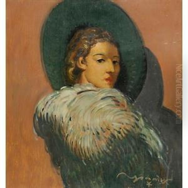 Giovane Con La Stola Di Pelliccia Oil Painting by Vittorio Thummel Timmel