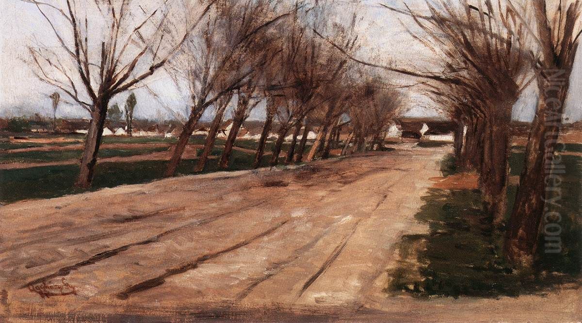 Alley Oil Painting by Gyula Agghazy