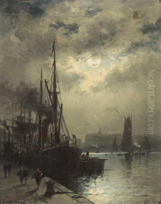 Harbor Scene Oil Painting by Louis Timmermans