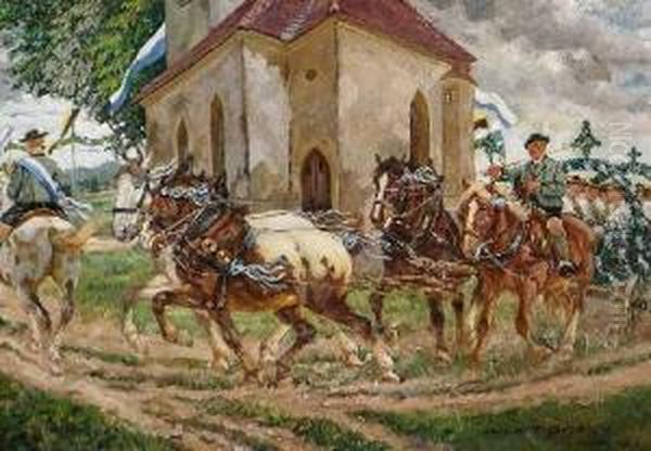 Leonhardifahrt In Fischhausen Oil Painting by Albin Tippmann