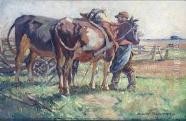 Bauer Mit Kuhen Oil Painting by Albin Tippmann