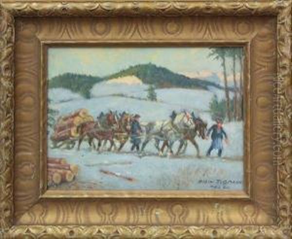 Hauling Lumber Through Snow Oil Painting by Albin Tippmann