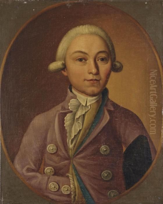 Portrait De Gentilhomme Avec Un Gilet Mauve Dans Un Ovale Peint Oil Painting by Louis Tocque