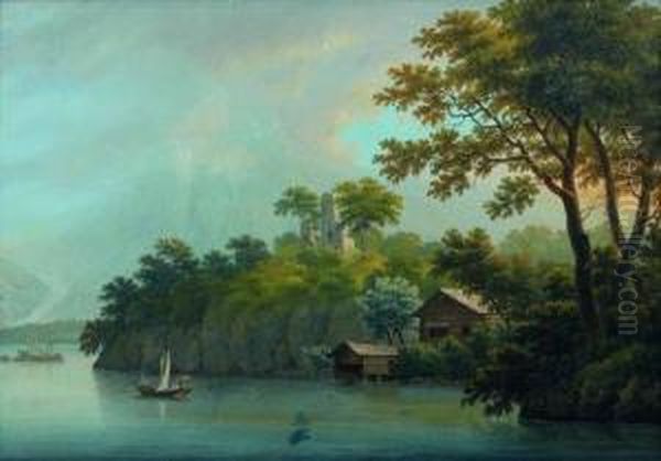 Paysage Lacustre Anime Oil Painting by Wolfgang-Adam Toepffer