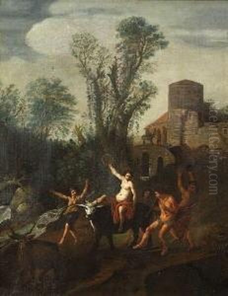 Landliches Bacchanal Mit Tanzendem Satyr Und Nymphen. Oil Painting by Nicolaes Jacobsz. Tol