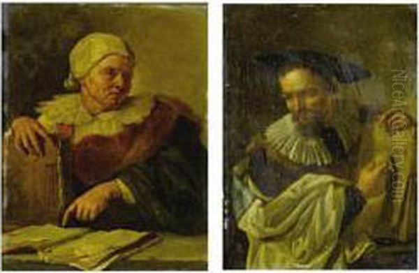 An Elderly Lady Consulting Books Oil Painting by Jacob Van Toorenvliet