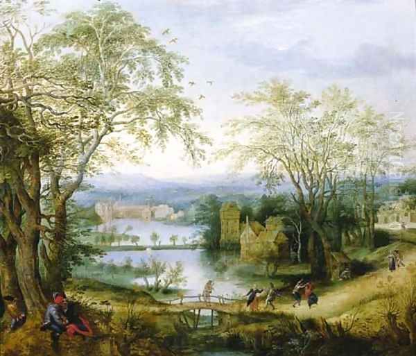 A fete champetre near Groenendaal Abbey - a fragment Oil Painting by Denys Van Alsloot