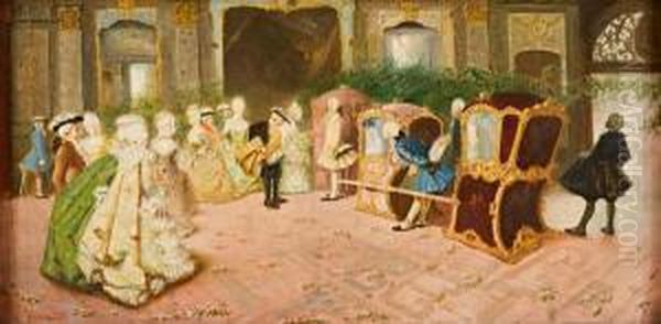 Celebrazione Settecentesca Con Dame E Portantine Oil Painting by Sinibaldo Tordi