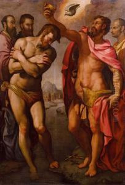 Battesimo Di Cristo Oil Painting by Michele di Ridolfo del Ghirlandaio (see Tosini)