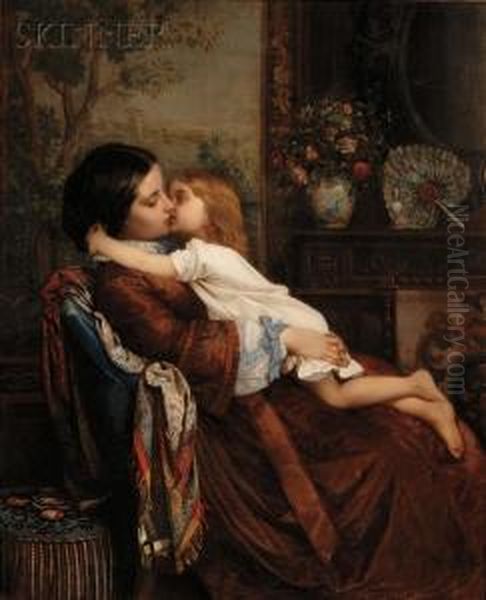 Maternal Affection (mother And Child) Oil Painting by Toulmouche Auguste