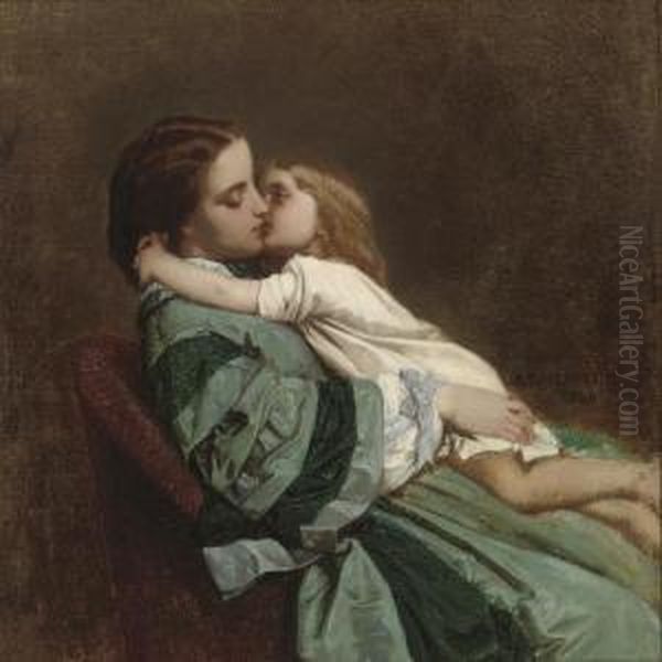 Motherly Love Oil Painting by Toulmouche Auguste