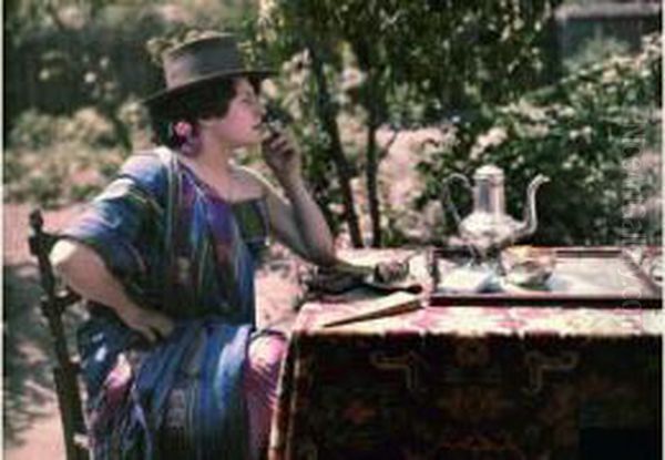 L'heure Du The, Circa 1907-1910 Oil Painting by Jean Baptiste Tournassoud