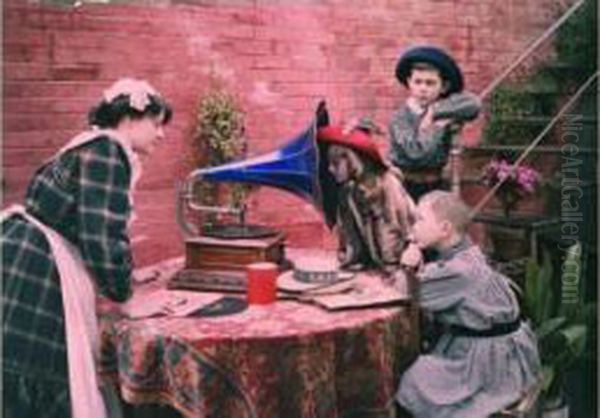 Le Phonographe, Circa 1912 Oil Painting by Jean Baptiste Tournassoud