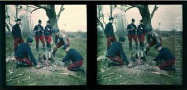 Scene De La Vie Militaire (le Bivouac), Circa 1914-1918 Oil Painting by Jean Baptiste Tournassoud