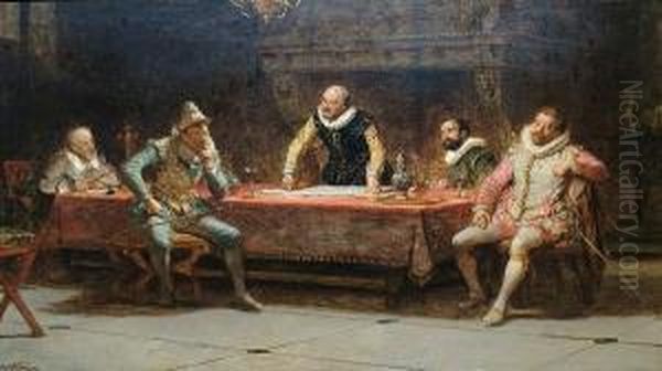 A Conspiracy Oil Painting by Alfred Holst Tourrier