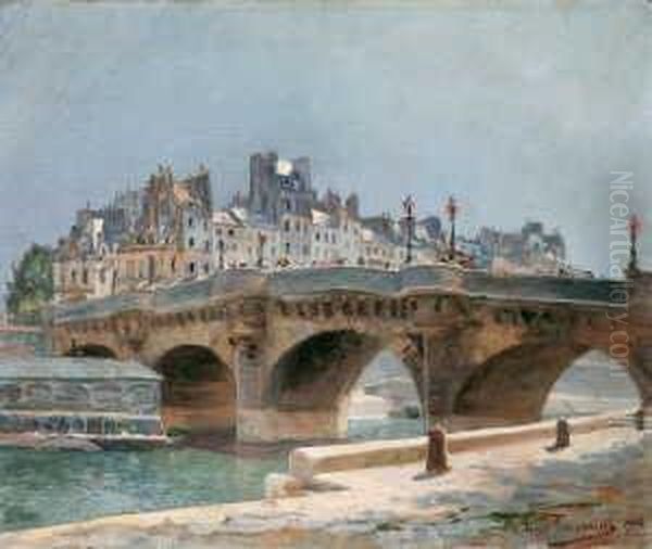 Die Pont-neuf In Paris Im Jahr 1900. Oil Painting by Louis Anatole Toussaint