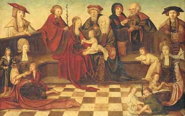 The Holy Kinship, with donors and other figures Oil Painting by Jacob Cornelisz. Van Oostanen, Called Jaco Amsterdam