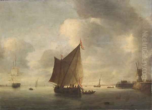 Dutch shipping becalmed in an estuary Oil Painting by Hendrick Van Anthonissen