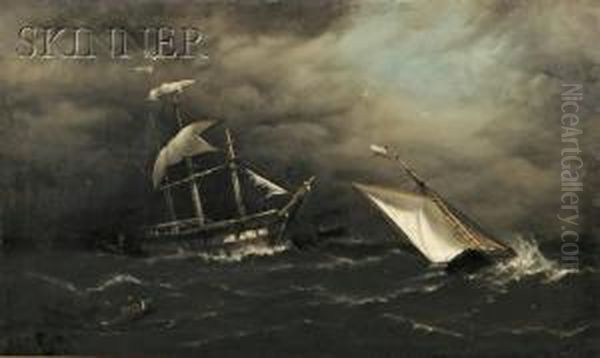 Ships Caught In A Squall Oil Painting by Henry E. Tozer