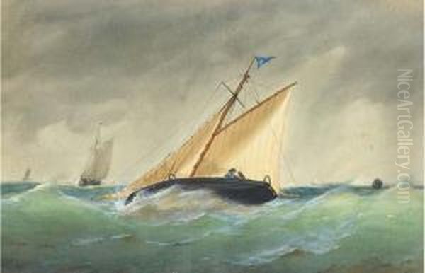 A Cutter Heeling In An Offshore Breeze Oil Painting by Henry E. Tozer