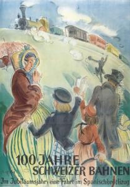 100 Jahre Schweizer Bahnen Oil Painting by Friedrich Eduard Traffelet