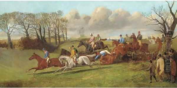 Over the fence, a steeplechase Oil Painting by Henry Thomas Alken