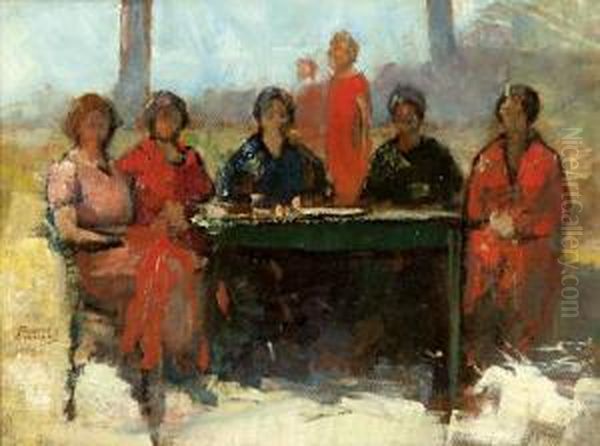 The Dinner Guests Oil Painting by Theofrastos Triantafyllidis