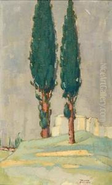 Cypresses Oil Painting by Theofrastos Triantafyllidis