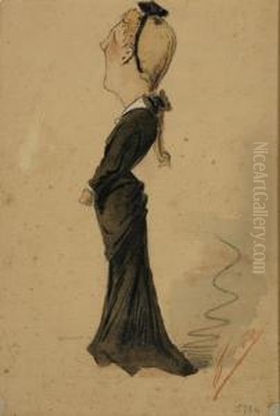 Caricatura Di Signora Oil Painting by Angiolo Tricca