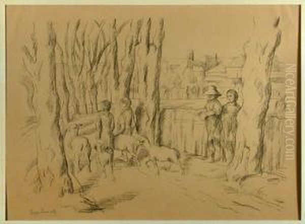 Zwei Kinder Oil Painting by Hugo Troendle