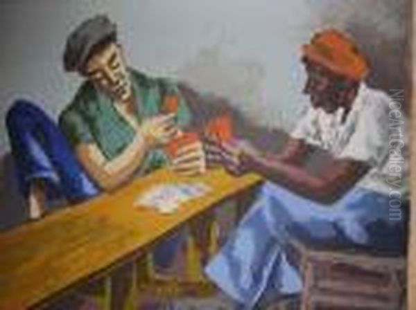 Men Playing Cards Oil Painting by Abram Tromka