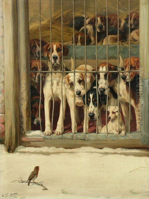 Hounds In A Kennel Oil Painting by William Henry Hamilton Trood