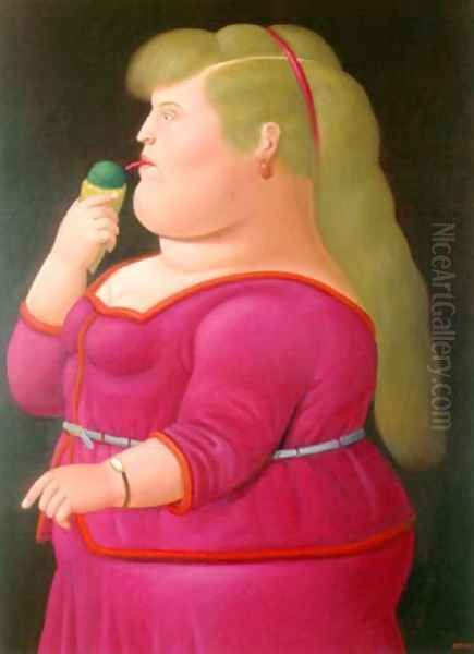 Girl Eatting Ice Cream Oil Painting by Fernando Botero