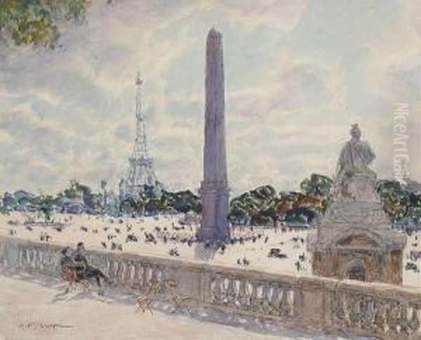 Paris, Place De La Concorde Vue Du Jardin Des Tuileries Oil Painting by Fernand Fortune Truffaut