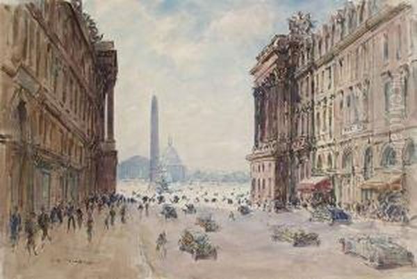 Paris, Place De La Concorde Vue De La Rue Royale Oil Painting by Fernand Fortune Truffaut
