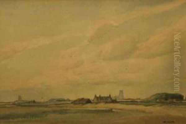 A Distant View Of Happisburgh Oil Painting by Horace W Tuck