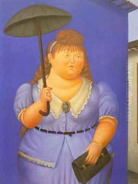 Woman with Umbrella 1995 Oil Painting by Fernando Botero