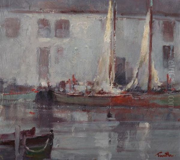 Harbor With Sailboats Oil Painting by Arnold Turtle